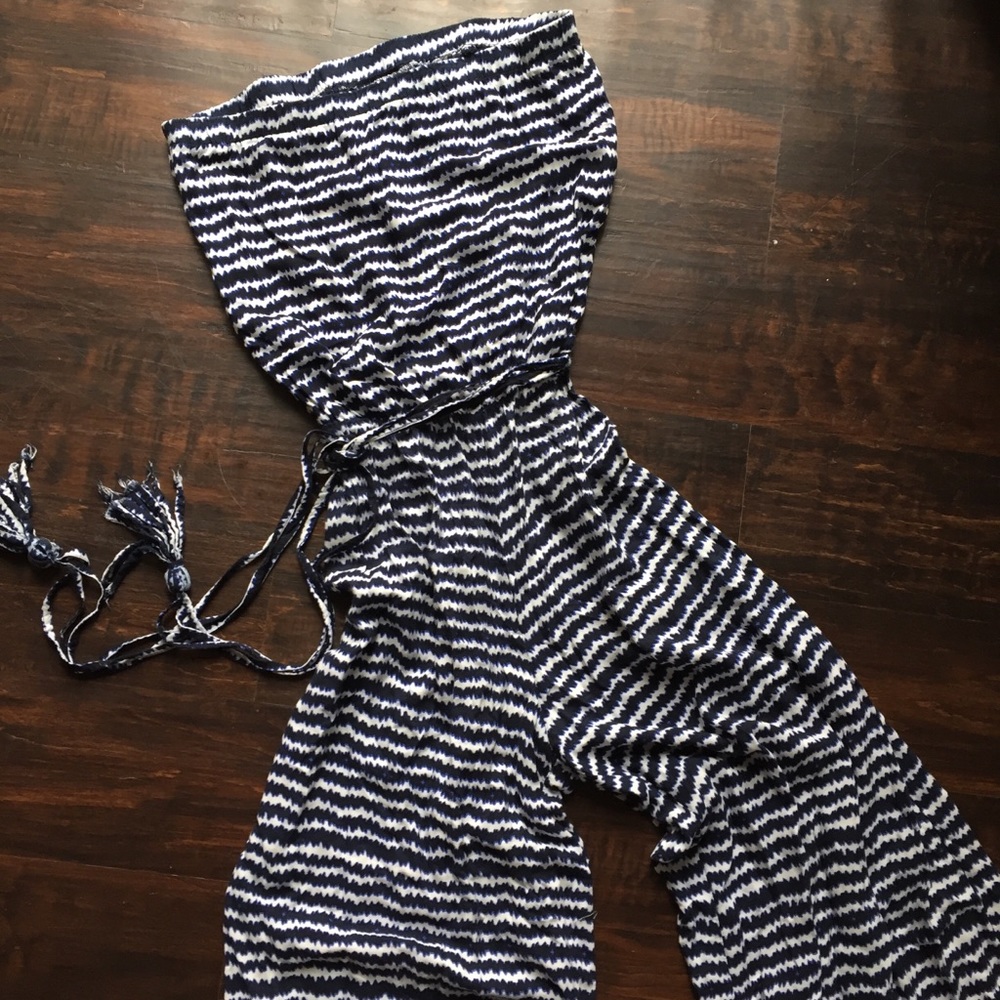 MSK Blue and White Strapless Jumpsuit